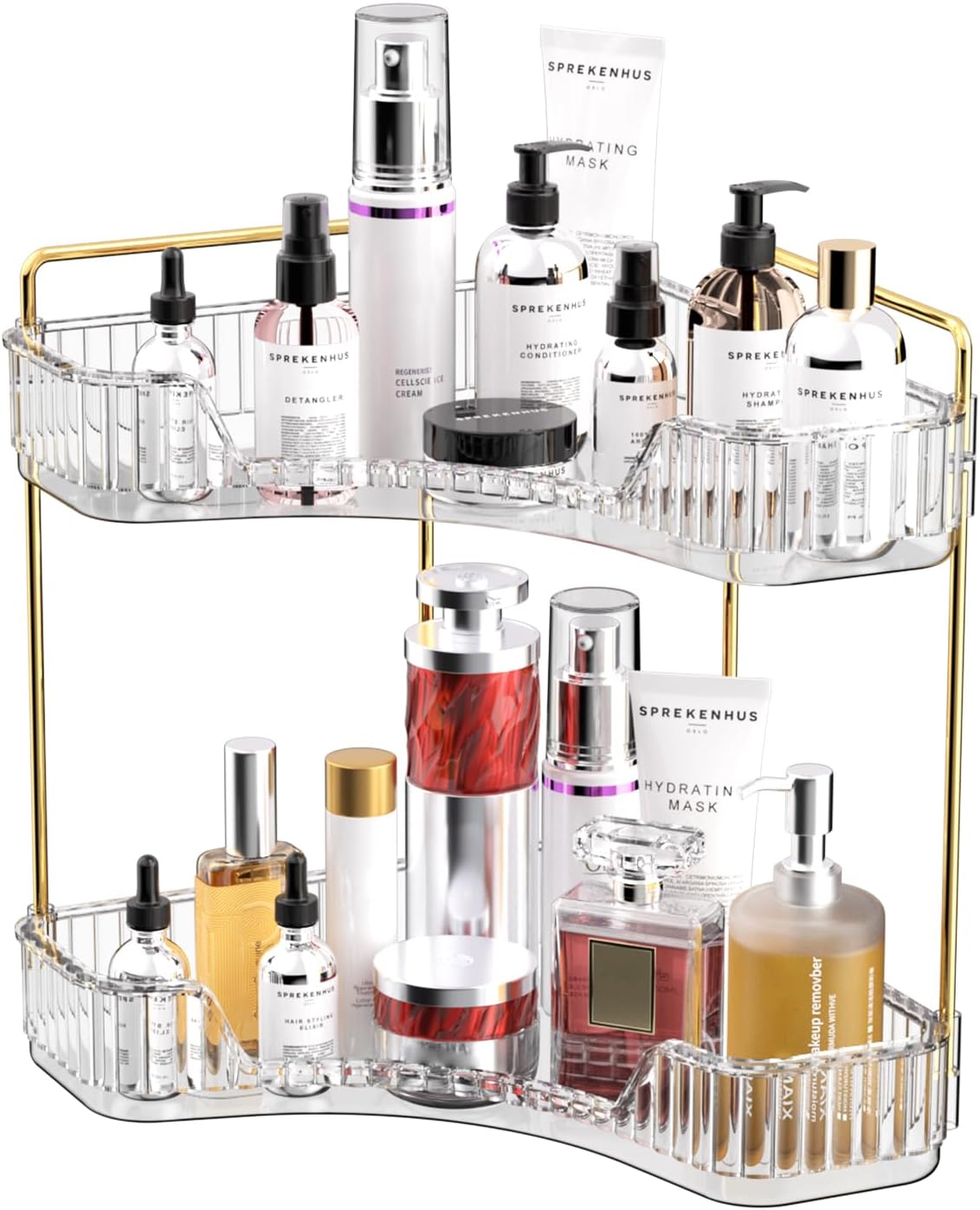 Luxury Gold Skincare - Organizador de Banheiro Transparente de 2